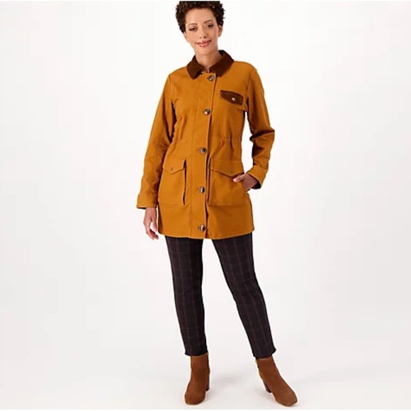 Joan Rivers Corduroy Trim Field Jacket Ginger Brown Utility Coat Size M - Picture 5 of 14